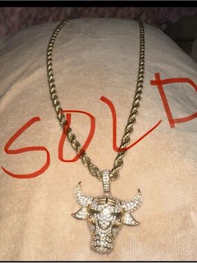 14k Gold Bull Pendant Necklace solid pure “GOLD”20.6 grams with Bullhead.SOLD